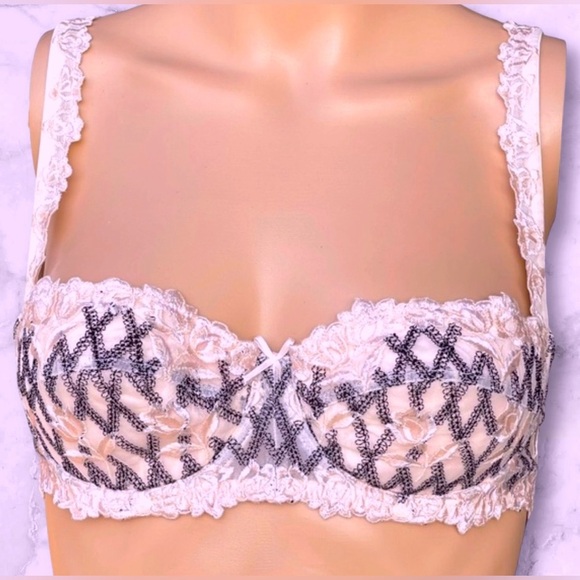 Lise Charmel Other - Lise Charmel Vintage 90s Blush Pink Black Lace Floral Embroidery Demi Bra 34B